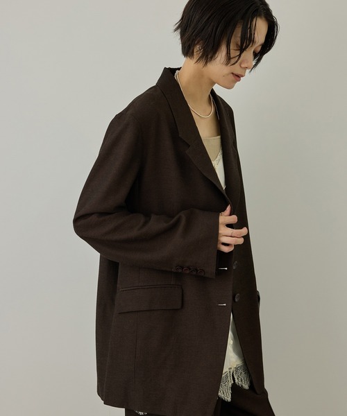 SALON adam et rope'（サロン アダム エ ロペ）の「ビスコースウールエフォートレスジャケット / セットアップ対応（テーラードジャケット・レディース・ブラウン/ブラック・FREE）」の14枚目の写真