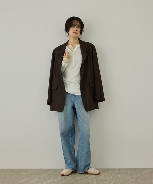 SALON adam et rope'（サロン アダム エ ロペ）の「ビスコースウールエフォートレスジャケット / セットアップ対応（テーラードジャケット・レディース・ブラウン/ブラック・FREE）」の19枚目の写真