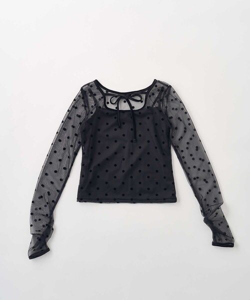 Belle Charme(ベルシャルム)の「【Belle Charme】Dot Sheer Tops(Tシャツ/カットソー・レディース・ベージュ/ブラック・FREE)」の5枚目の写真