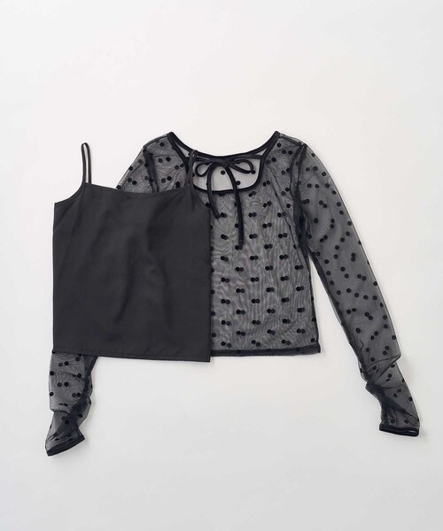 Belle Charme(ベルシャルム)の「【Belle Charme】Dot Sheer Tops(Tシャツ/カットソー・レディース・ベージュ/ブラック・FREE)」の6枚目の写真