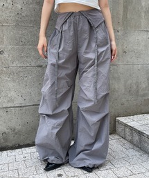 ガーターウエスト ナイロンワイドパンツ
