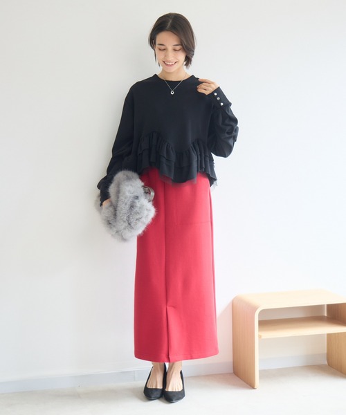 Pillini（ピリーニ）の「2WAY裾フリルTOPS（Tシャツ/カットソー・レディース・アイボリー/ブラック・FREE）」の7枚目の写真