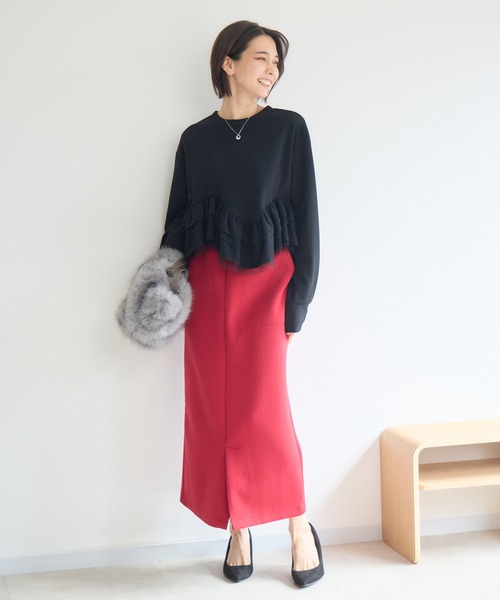 Pillini（ピリーニ）の「2WAY裾フリルTOPS（Tシャツ/カットソー・レディース・アイボリー/ブラック・FREE）」の8枚目の写真