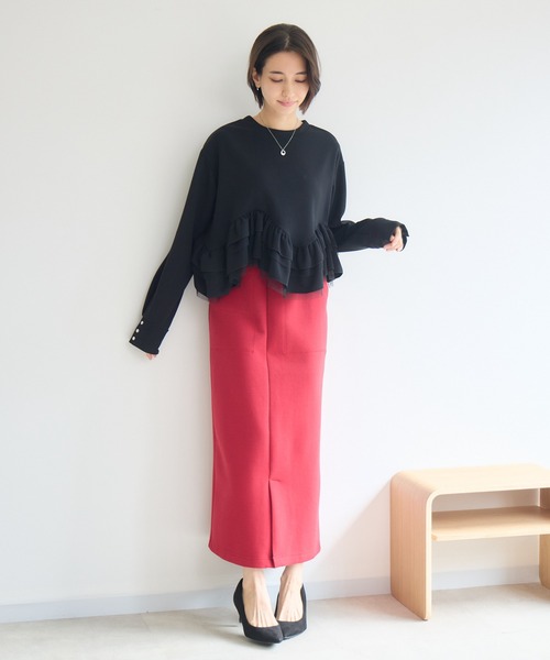 Pillini（ピリーニ）の「2WAY裾フリルTOPS（Tシャツ/カットソー・レディース・アイボリー/ブラック・FREE）」の10枚目の写真