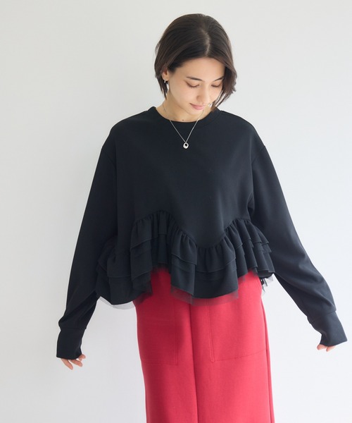 Pillini（ピリーニ）の「2WAY裾フリルTOPS（Tシャツ/カットソー・レディース・アイボリー/ブラック・FREE）」の11枚目の写真