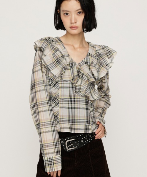 SLY(スライ)の「RAFFLE GATHER BL ラッフルギャザーブラウス 秋服 冬服(シャツ/ブラウス・レディース・ベージュ系その他/ネイビー系/オフホワイト・FREE)」の2枚目の写真