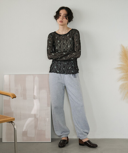 FREAK'S STORE（フリークスストア）の「ストレッチレース フラワーカットソー/シアーカットソー（Tシャツ/カットソー・レディース・ブラック/オフホワイト・ﾌﾘ-）」の3枚目の写真