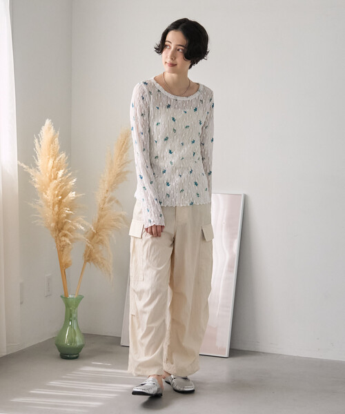 FREAK'S STORE（フリークスストア）の「ストレッチレース フラワーカットソー/シアーカットソー（Tシャツ/カットソー・レディース・ブラック/オフホワイト・ﾌﾘ-）」の17枚目の写真