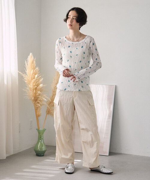 FREAK'S STORE（フリークスストア）の「ストレッチレース フラワーカットソー/シアーカットソー（Tシャツ/カットソー・レディース・ブラック/オフホワイト・ﾌﾘ-）」の18枚目の写真