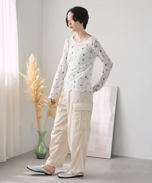 FREAK'S STORE（フリークスストア）の「ストレッチレース フラワーカットソー/シアーカットソー（Tシャツ/カットソー・レディース・ブラック/オフホワイト・ﾌﾘ-）」の19枚目の写真