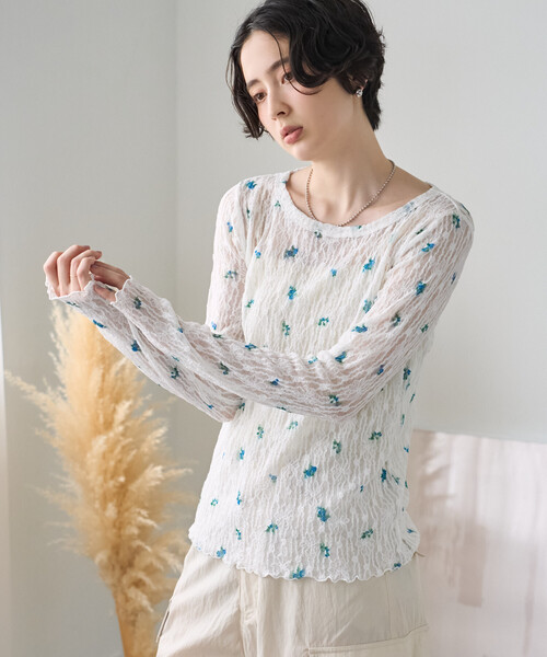 FREAK'S STORE（フリークスストア）の「ストレッチレース フラワーカットソー/シアーカットソー（Tシャツ/カットソー・レディース・ブラック/オフホワイト・ﾌﾘ-）」の22枚目の写真
