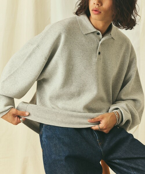 FREAK'S STORE(フリークスストア)の「限定展開 Relax Fit リラックスフィット スウェットライク ポロカラーニット(ニット/セーター・メンズ・ブラウン/チャコールグレー/ネイビー/ブラック/グレー/オリーブ・LARGE/MEDIUM)」の1枚目の写真