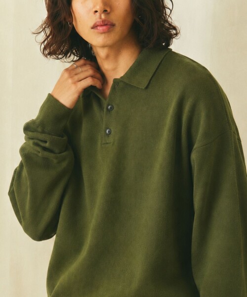 FREAK'S STORE(フリークスストア)の「限定展開 Relax Fit リラックスフィット スウェットライク ポロカラーニット(ニット/セーター・メンズ・ブラウン/チャコールグレー/ネイビー/ブラック/グレー/オリーブ・LARGE/MEDIUM)」の5枚目の写真