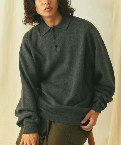 FREAK'S STORE(フリークスストア)の「限定展開 Relax Fit リラックスフィット スウェットライク ポロカラーニット(ニット/セーター・メンズ・ブラウン/チャコールグレー/ネイビー/ブラック/グレー/オリーブ・LARGE/MEDIUM)」の3枚目の写真