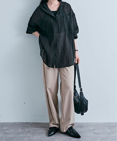 kirakiraShop(キラキラショップ)の「フード付き シアー ブラウス(シャツ/ブラウス・レディース・ホワイト/ブラック/ブルー/グレイッシュベージュ・FREE)」の12枚目の写真