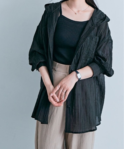 kirakiraShop(キラキラショップ)の「フード付き シアー ブラウス(シャツ/ブラウス・レディース・ホワイト/ブラック/ブルー/グレイッシュベージュ・FREE)」の14枚目の写真