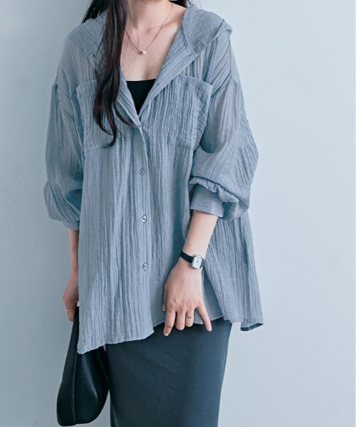 kirakiraShop(キラキラショップ)の「フード付き シアー ブラウス(シャツ/ブラウス・レディース・ホワイト/ブラック/ブルー/グレイッシュベージュ・FREE)」の22枚目の写真