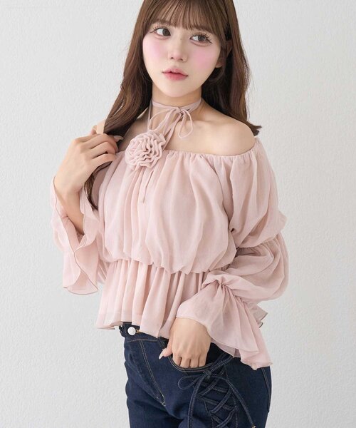 Belle Charme(ベルシャルム)の「【Belle Charme】Rose Corsage Balloon Blouse(シャツ/ブラウス・レディース・ピンク/ブラウン/オフホワイト・FREE)」の10枚目の写真