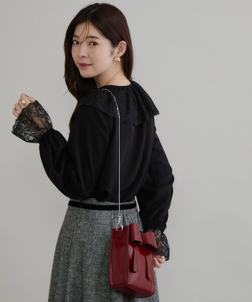 couture brooch(クチュールブローチ)の「2WAYリボンミニバッグ(ショルダーバッグ・レディース・ワインレッド/アイボリー/ブラック・00)」の8枚目の写真