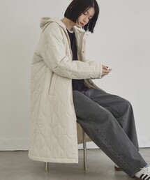 【新型登場◎】フード付き撥水キルティングロングコート