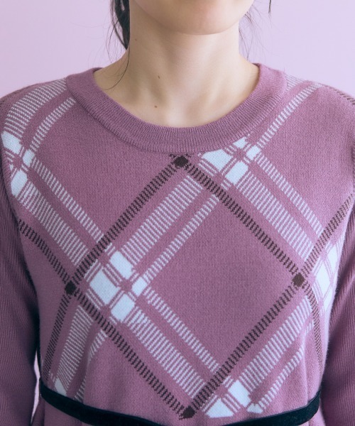 marun(マルン)の「<大きいサイズ>アーガイルニットチュニックワンピース marun(ワンピース・レディース・ピンク系/ブラック・5L/4L/3L/LL/L)」の10枚目の写真