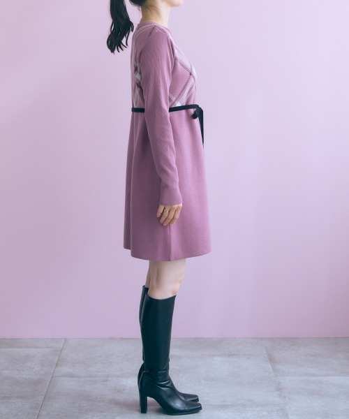 marun(マルン)の「<大きいサイズ>アーガイルニットチュニックワンピース marun(ワンピース・レディース・ピンク系/ブラック・5L/4L/3L/LL/L)」の17枚目の写真