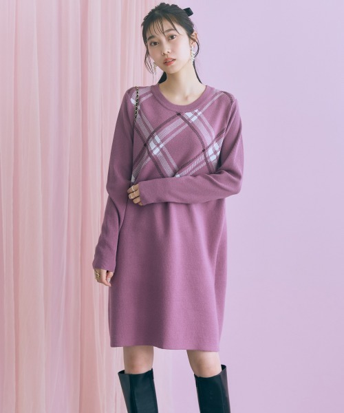 marun(マルン)の「<大きいサイズ>アーガイルニットチュニックワンピース marun(ワンピース・レディース・ピンク系/ブラック・5L/4L/3L/LL/L)」の19枚目の写真