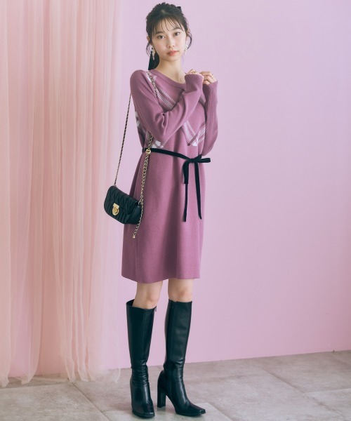 marun(マルン)の「<大きいサイズ>アーガイルニットチュニックワンピース marun(ワンピース・レディース・ピンク系/ブラック・5L/4L/3L/LL/L)」の22枚目の写真