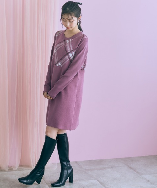 marun(マルン)の「<大きいサイズ>アーガイルニットチュニックワンピース marun(ワンピース・レディース・ピンク系/ブラック・5L/4L/3L/LL/L)」の3枚目の写真