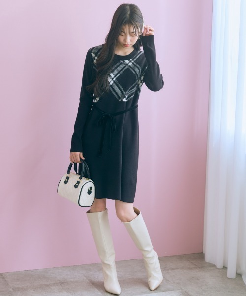 marun(マルン)の「<大きいサイズ>アーガイルニットチュニックワンピース marun(ワンピース・レディース・ピンク系/ブラック・5L/4L/3L/LL/L)」の9枚目の写真