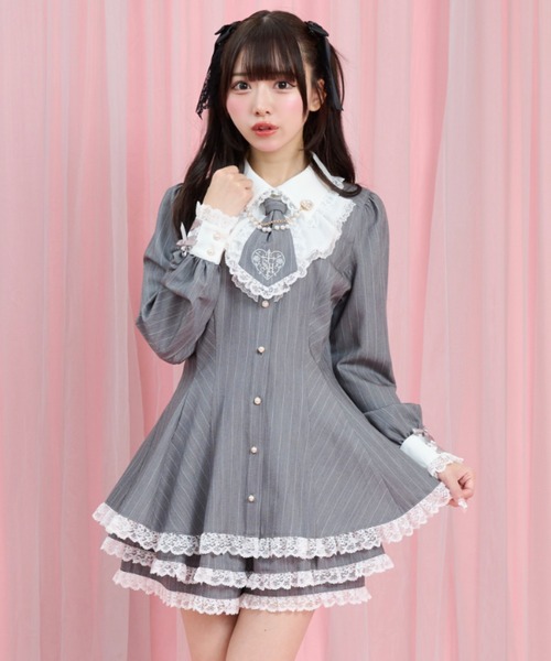 Secret Honey(シークレットハニー)の「ラッフルネクタイ長袖セットアップ(セットアップ・レディース・ブラック/ピンク/グレー・MEDIUM)」の3枚目の写真