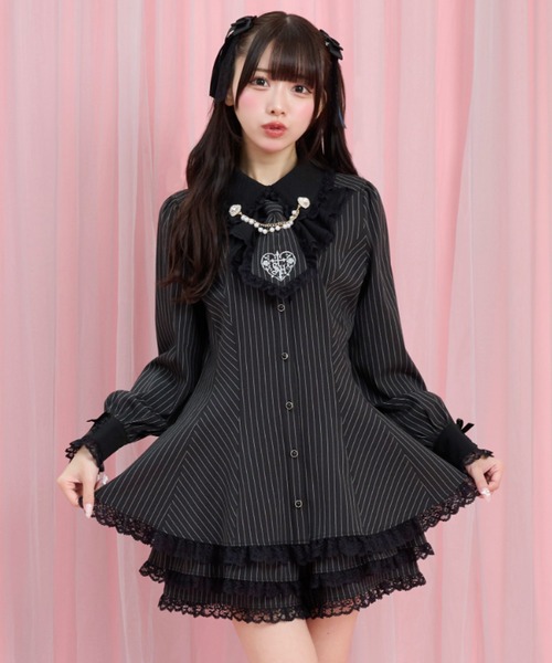 Secret Honey(シークレットハニー)の「ラッフルネクタイ長袖セットアップ(セットアップ・レディース・ブラック/ピンク/グレー・MEDIUM)」の2枚目の写真
