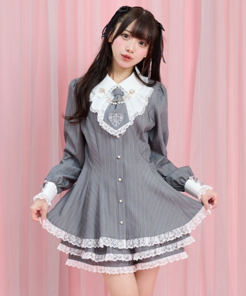 Secret Honey(シークレットハニー)の「ラッフルネクタイ長袖セットアップ(セットアップ・レディース・ブラック/ピンク/グレー・MEDIUM)」の6枚目の写真