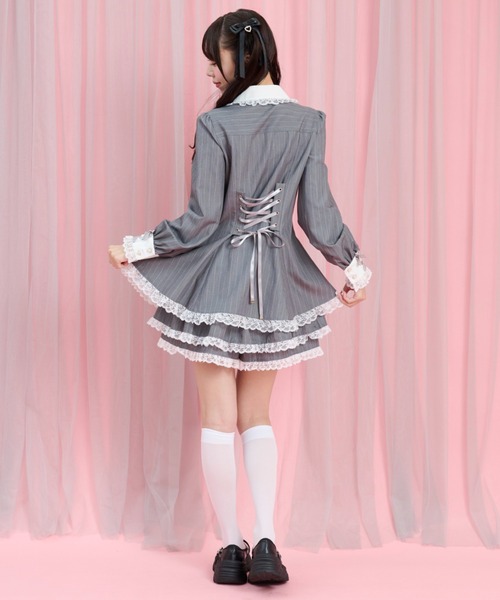 Secret Honey(シークレットハニー)の「ラッフルネクタイ長袖セットアップ(セットアップ・レディース・ブラック/ピンク/グレー・MEDIUM)」の7枚目の写真