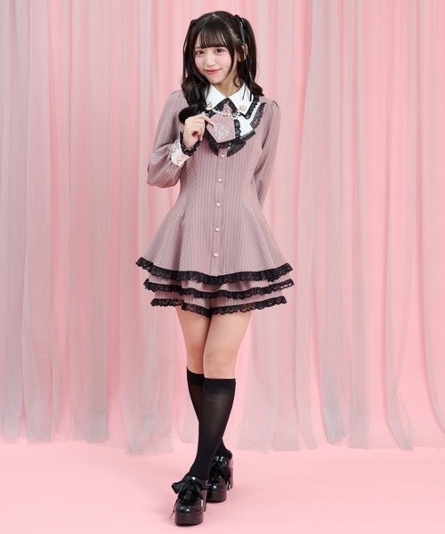 Secret Honey(シークレットハニー)の「ラッフルネクタイ長袖セットアップ(セットアップ・レディース・ブラック/ピンク/グレー・MEDIUM)」の17枚目の写真