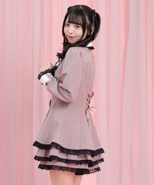 Secret Honey(シークレットハニー)の「ラッフルネクタイ長袖セットアップ(セットアップ・レディース・ブラック/ピンク/グレー・MEDIUM)」の4枚目の写真