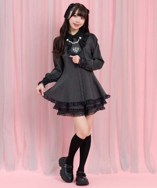 Secret Honey(シークレットハニー)の「ラッフルネクタイ長袖セットアップ(セットアップ・レディース・ブラック/ピンク/グレー・MEDIUM)」の8枚目の写真