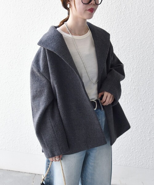 SHIPS any(シップス エニィ)の「【cahoさんコラボ/低身長/小柄女性】ウール ミックス カラー ショート コート(ステンカラーコート・レディース・チャコールグレー/ライトグレー/ブラック・XS/XXS)」の13枚目の写真