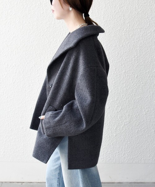 SHIPS any(シップス エニィ)の「【cahoさんコラボ/低身長/小柄女性】ウール ミックス カラー ショート コート(ステンカラーコート・レディース・チャコールグレー/ライトグレー/ブラック・XS/XXS)」の16枚目の写真
