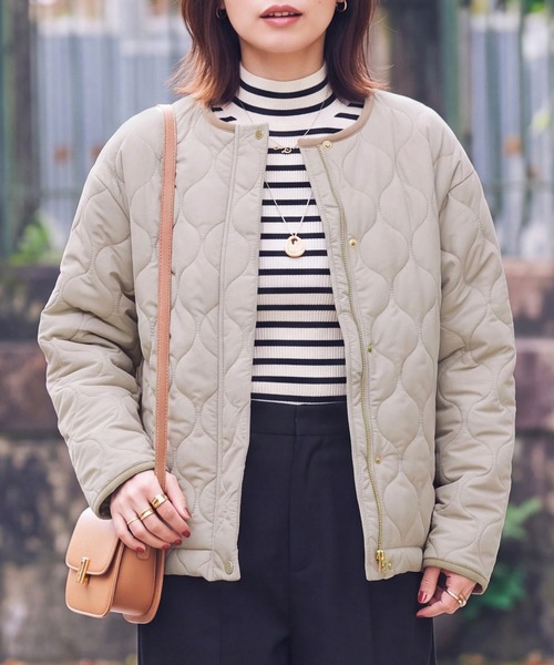 SELECT LEVERY(セレクトリベリー)の「中綿キルティングノーカラーブルゾン(ブルゾン・レディース・カーキ/ブラック/ベージュ・FREE)」の4枚目の写真
