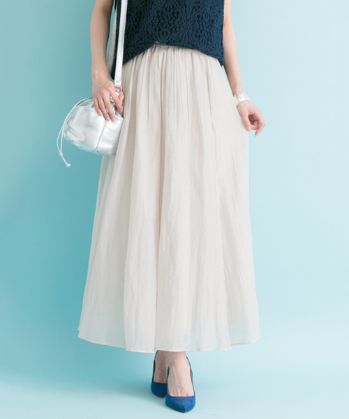 URBAN RESEARCH（アーバンリサーチ）の「UR コットンシルクギャザーマキシスカート（スカート・レディース・オレンジ/ライトグレー/ライトグリーン・FREE）」の4枚目の写真