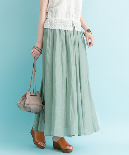 URBAN RESEARCH（アーバンリサーチ）の「UR コットンシルクギャザーマキシスカート（スカート・レディース・オレンジ/ライトグレー/ライトグリーン・FREE）」の5枚目の写真