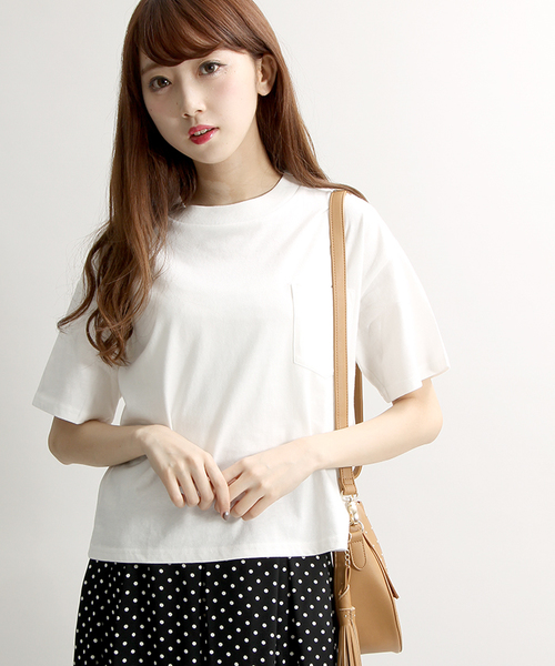 WEGO（ウィゴー）の「WEGO/コットンワイドハイネックTシャツ（Tシャツ/カットソー・レディース・杢グレー/オレンジ/ホワイト・FREE）」の2枚目の写真