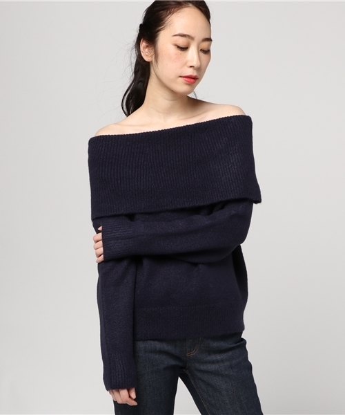 mysty woman（ミスティウーマン）の「ストレッチ太巾オフショルダー（ニット/セーター・レディース・ブラック/ライトベージュ/ピンク系その他/トップグレー/アイボリー/ネイビー・FREE）」の5枚目の写真