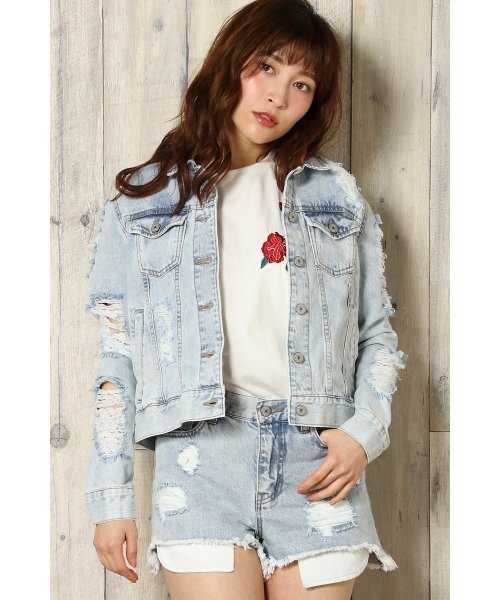 VENCEEXCHANGE(ヴァンスエクスチェンジ)の「クラッシュデニムGジャン (デニムジャケット・レディース・ライトブルー・MEDIUM)」の13枚目の写真