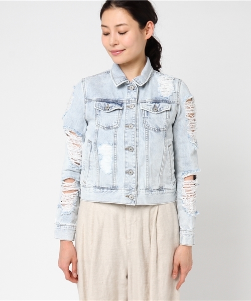 VENCEEXCHANGE(ヴァンスエクスチェンジ)の「クラッシュデニムGジャン (デニムジャケット・レディース・ライトブルー・MEDIUM)」の2枚目の写真