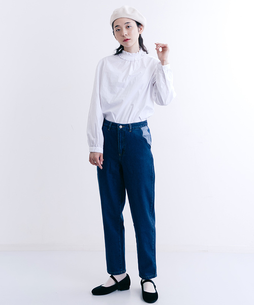 MERLOT（メルロー）の「デニム配色スカラップポケットテーパードパンツ000-5527（デニムパンツ・レディース・ブルー/ネイビー・FREE）」の7枚目の写真