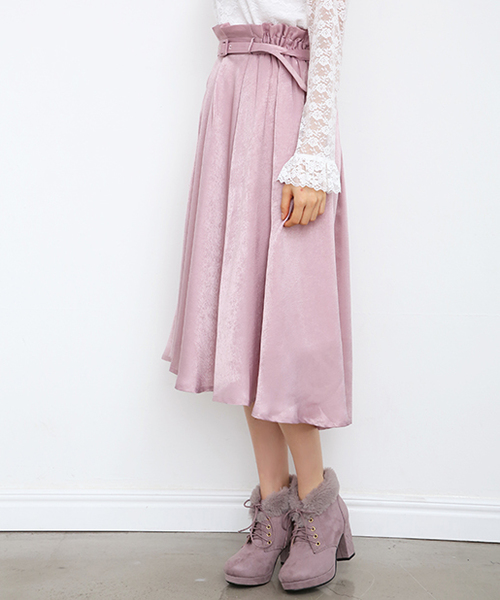 one after another NICE CLAUP（ワンアフターアナザーナイスクラップ）の「ツヤツヤスカート（スカート・レディース・ピンク/ボルドー/ドット/ベージュ・FREE）」の18枚目の写真