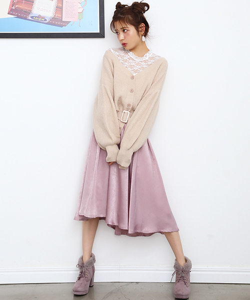 one after another NICE CLAUP（ワンアフターアナザーナイスクラップ）の「ツヤツヤスカート（スカート・レディース・ピンク/ボルドー/ドット/ベージュ・FREE）」の16枚目の写真