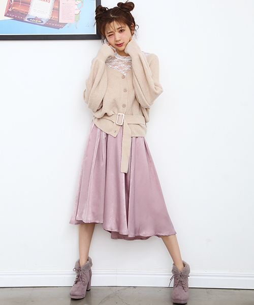 one after another NICE CLAUP（ワンアフターアナザーナイスクラップ）の「ツヤツヤスカート（スカート・レディース・ピンク/ボルドー/ドット/ベージュ・FREE）」の22枚目の写真